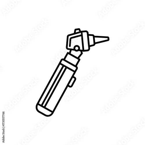 A simple black and white line drawing of an otoscope, a medical instrument used to examine the ear canal and eardrum.