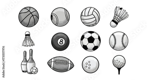 Collection of various sport equipment