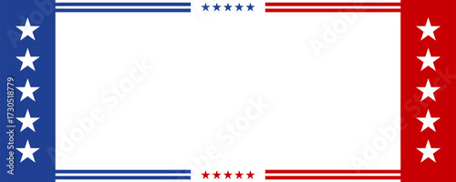 Red blue stripped line border with stars on blank background template.
