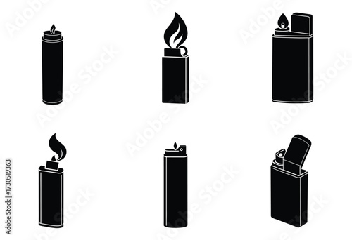 Gas Lighter Silhouette Vector Set