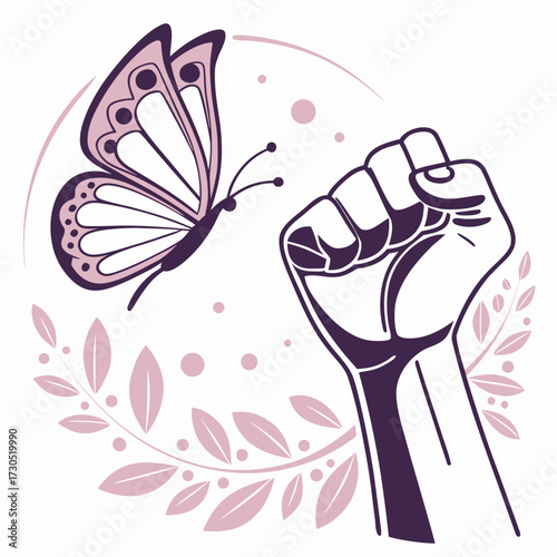 Butterfly and Raised Fist Symbolizing Freedom and Empowerment.