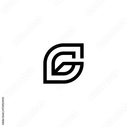 Initial letter G logo template with leaf line art symbol in flat design monogram illustration