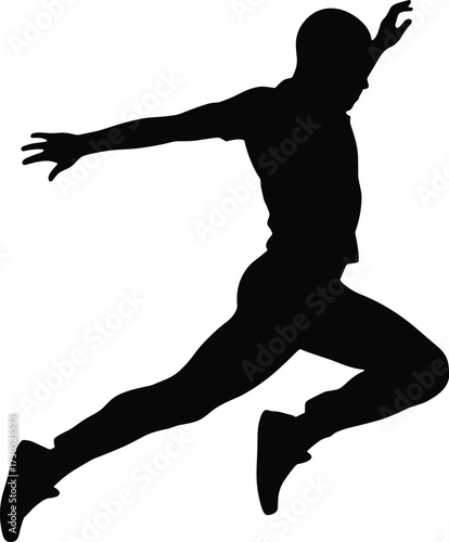 Silhouette of a man in a dynamic jumping pose athletic, jumping, silhouette, man, athletic, action, sport, fitness, exercise, movement, energy, dynamic, leap, airborne, active, recreation, fun, jump, 
