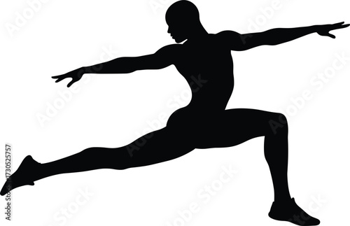 Silhouette of a man in a warrior yoga pose warrior pose, silhouette, man, yoga, warrior pose, pose, dynamic, action, movement, sport, fitness, male, human, figure, isolated, white background, energy, 