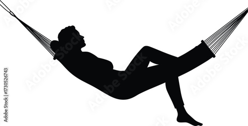 Silhouette of a person relaxing in a hammock human, silhouette, person, human, male, female, relaxing, hammock, lying, resting, leisure, vacation, travel, outdoor, nature, summer, comfort, peace, tran