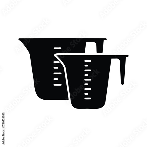 Two black measuring cups of different sizes with increment marks illustration, measuring cups silhouette vector illustration
