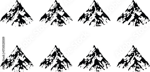 Abstract Grunge Mountain  halftone stipple effect collection set Vector for urban design set. grunge punk Y2K collage design, Brutalist noisy retro photocopy background with mound. Vector illustration