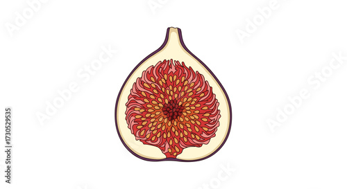 A cross-section of a ripe fig revealing its juicy interior texture.