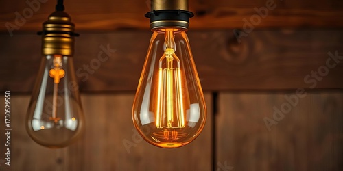 Vintage Edison light bulb frame, filament visible, rustic background,  interior design,  vintage