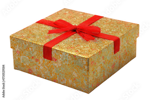 Gold Gift Box with Red Ribbon