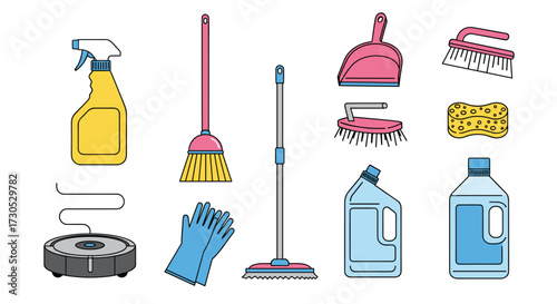 Cleaning supplies and tools for a spotless home.