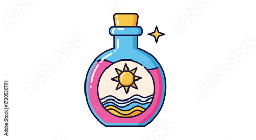 Magical potion with sun waves and a star.
