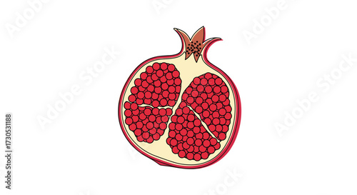 A delicious and healthy pomegranate cut in half revealing its juicy seeds.