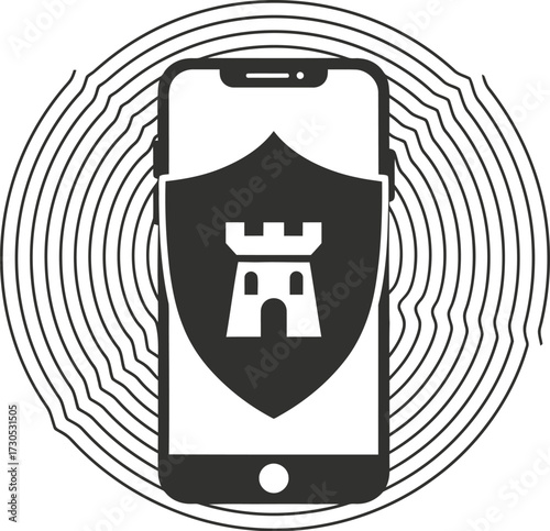 Shield Protecting a Smartphone Silhouette

