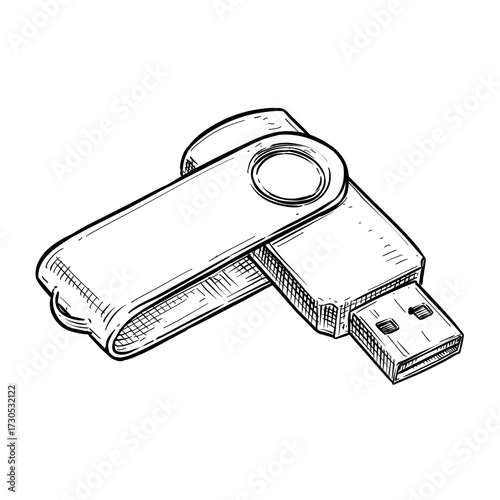 usb drive vector line art hand drawn illustration