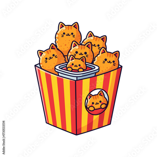 cat nuggets, kitten nuggets, fast food cats, kawaii cat food, nugget cats, cat box design, cute cat nuggets, kitten food art, kawaii food cat, funny cat design, nugget box cats, kawaii fast food, cat 