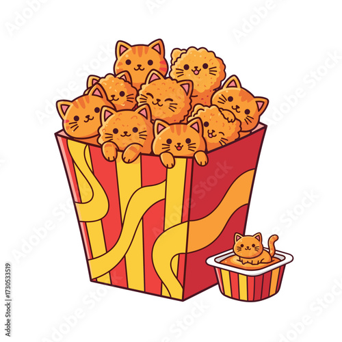 cat nuggets, kitten nuggets, fast food cats, kawaii cat food, nugget cats, cat box design, cute cat nuggets, kitten food art, kawaii food cat, funny cat design, nugget box cats, kawaii fast food, cat 