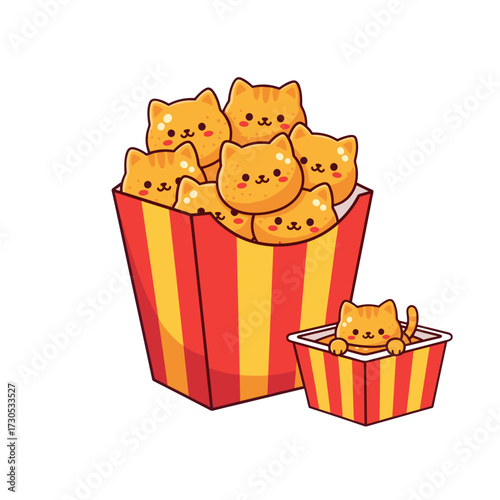 cat nuggets, kitten nuggets, fast food cats, kawaii cat food, nugget cats, cat box design, cute cat nuggets, kitten food art, kawaii food cat, funny cat design, nugget box cats, kawaii fast food, cat 