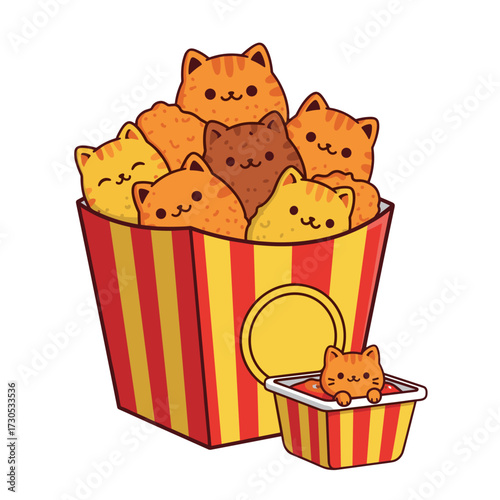 cat nuggets, kitten nuggets, fast food cats, kawaii cat food, nugget cats, cat box design, cute cat nuggets, kitten food art, kawaii food cat, funny cat design, nugget box cats, kawaii fast food, cat 