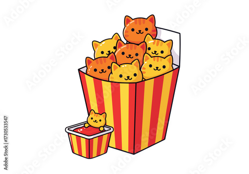 cat nuggets, kitten nuggets, fast food cats, kawaii cat food, nugget cats, cat box design, cute cat nuggets, kitten food art, kawaii food cat, funny cat design, nugget box cats, kawaii fast food, cat 