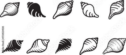 Shankha, seashell icon set