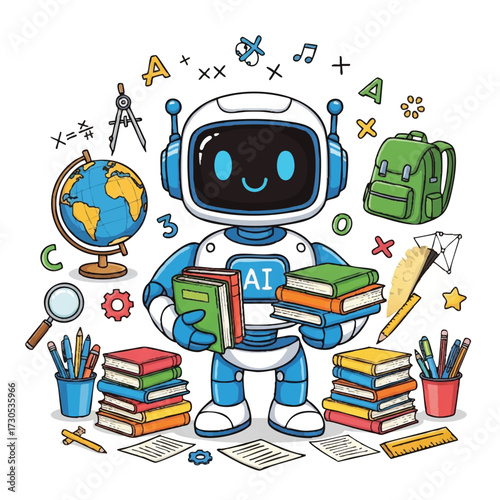 Artificial Intelligence Robot with Books for Education.