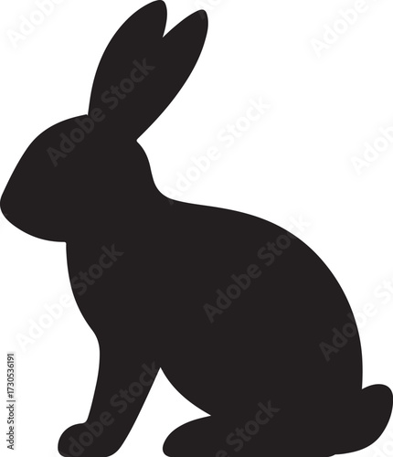 PrintBlack silhouette of a rabbit sitting on a white background