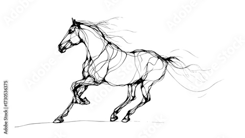 A horse symbolizing freedom in motion in a line drawing style on a transparent background