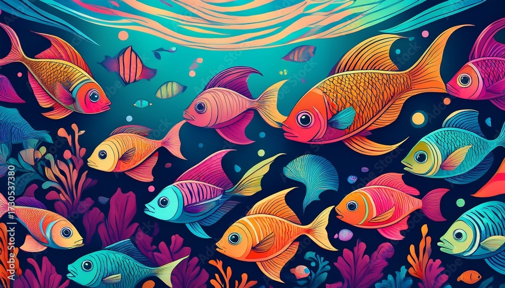 vibrant colorful fish pattern of underwater diversity and creativity