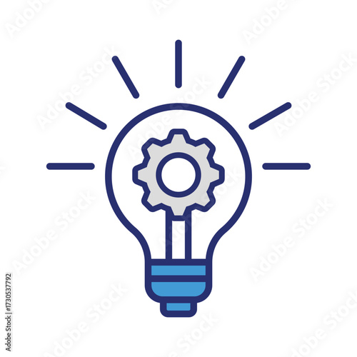 Blue lightbulb with a grey gear inside it. Innovative concept of a blue lightbulb with a grey gear inside perfect for tech, engineering, and creativity themed projects.