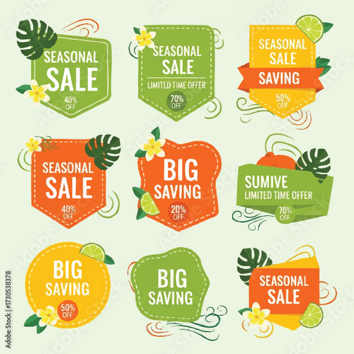 Colorful Seasonal Sale and Saving Badges.