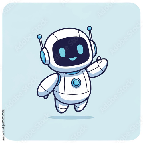 Cute Cartoon Robot Waving Hello.