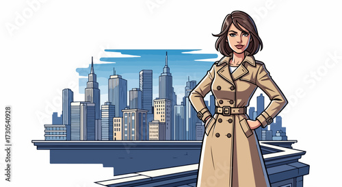 Confident woman in trench coat in city