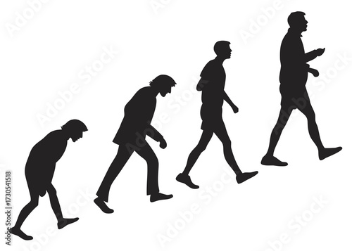 Human evolution progression of walking silhouettes