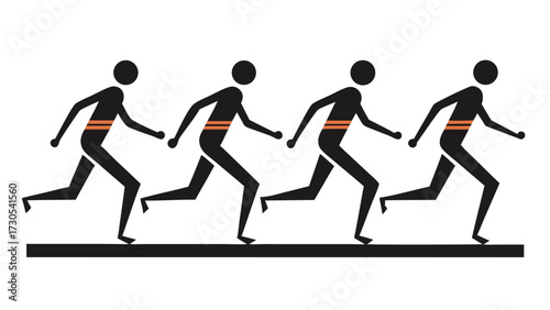 Four silhouetted runners in motion with orange bands