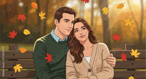Couple embracing in autumn park scene