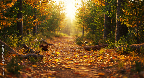 Pathway in the forest at autumn 