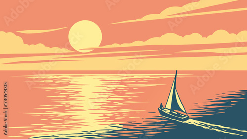 Serene sailboat journey at sunset with warm hues