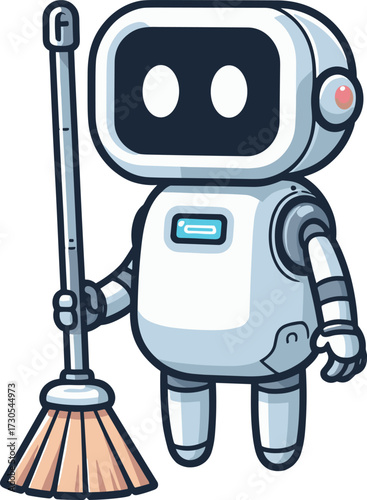 二足歩行のモップお掃除ロボットのイラスト