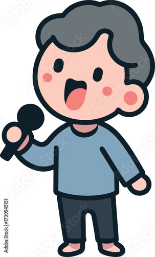 マイクを持って歌う男性のイラスト