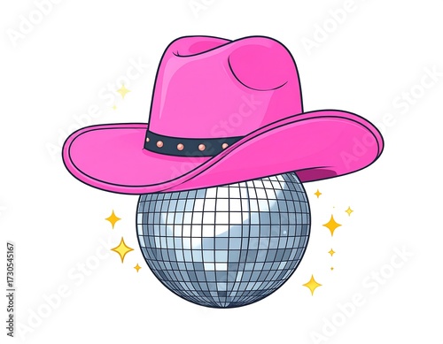 Pink cowboy hat on disco ball