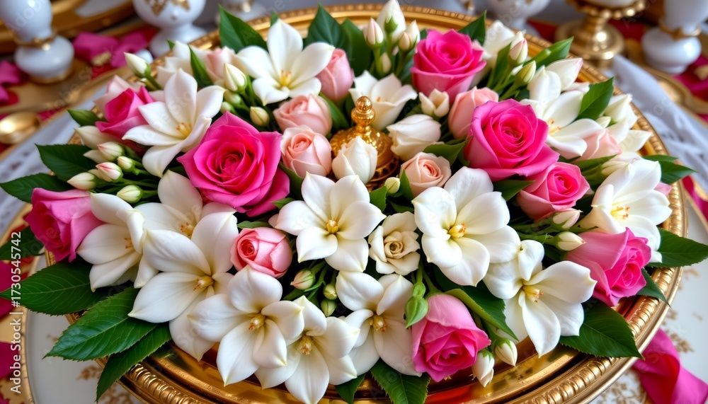 Fototapeta premium Elegant Thai Floral Garland Golden Tray