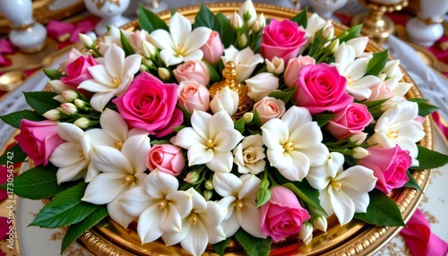 Elegant Thai Floral Garland Golden Tray