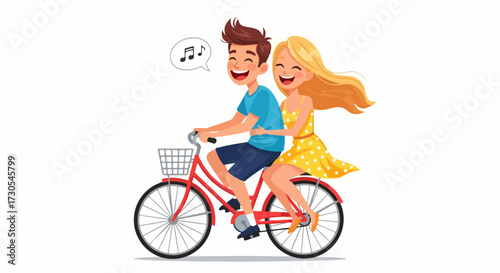 Couple riding bicycle isolated on white background