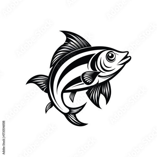 Colorful Fish Illustration with CMYK Colors Grayscale and Common Fonts