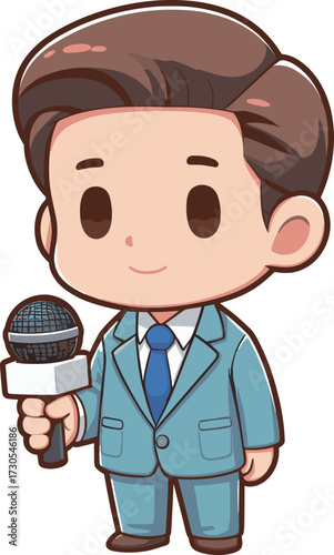 マイクを持ったリポーターの男性のイラスト