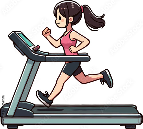 ルームランナーで走る女性のイラスト