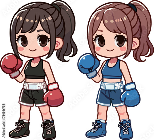 ボクシングの2人の女性のイラスト