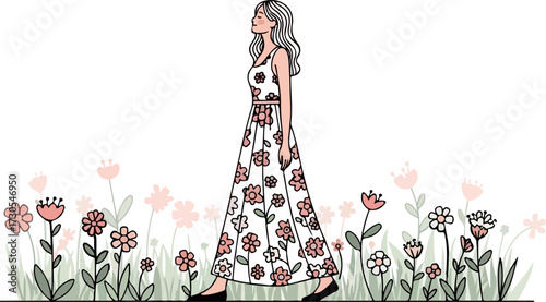Girl in dress isolated on white background