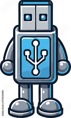 手足の生えた立つUSBメモリーのイラスト	